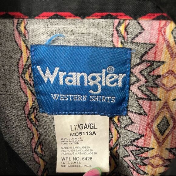 Vintage Wrangler Wester Navajo Aztec Print Cowboy Button Up Shirt - Picture 4 of 9